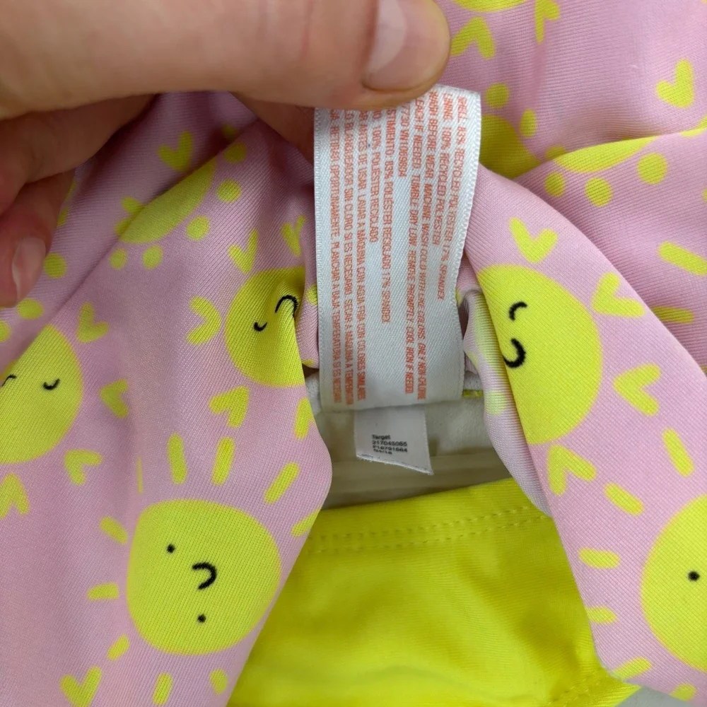 Cat & Jack Swimsuit Toddler Girls 4T Pink Sun Print Ruffle Swim Dress Summer